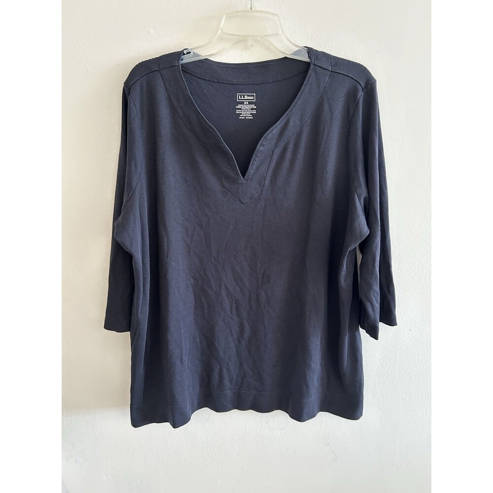L.L.Bean Tunic Women’s Supima Cotton 3/4 Sleeve Split Neck Top Blue XXL